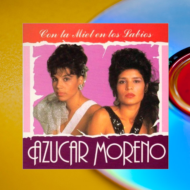 Portada del primer disco de Azúcar Moreno, Con la miel en los labios (1984)