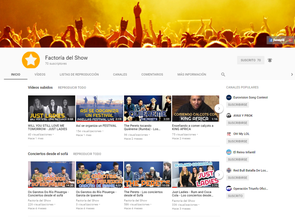 Canal de youtube de la factoria del show