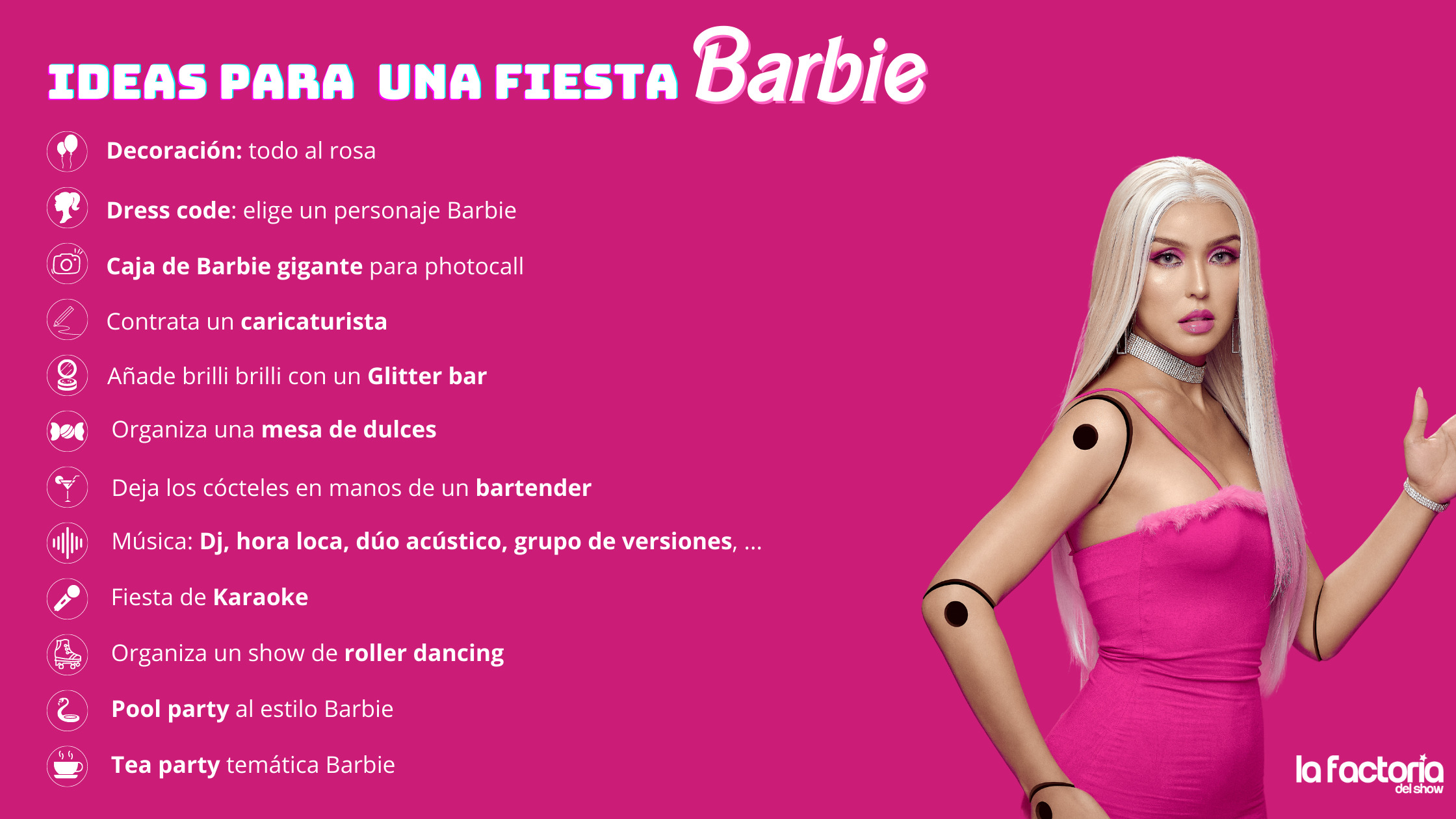 infografia con ideas para organizar una fiesta temática de Barbie